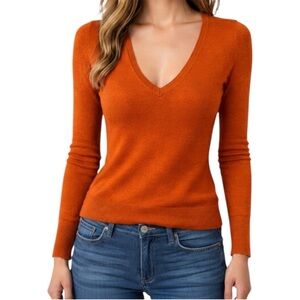 The Limited Wool Blend Burnt Orange Fitted V-Neck Sweater Women’s XS Slim Knit